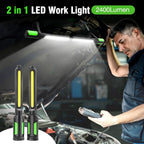 Lámpara Luz de trabajo para mecánico, LED de 2400 lúmenes, 4400 mAh recargable, magnética, luz de trabajo debajo del capó con ganchos para reparación de automóviles/inspección/garaje/taller/emergencia