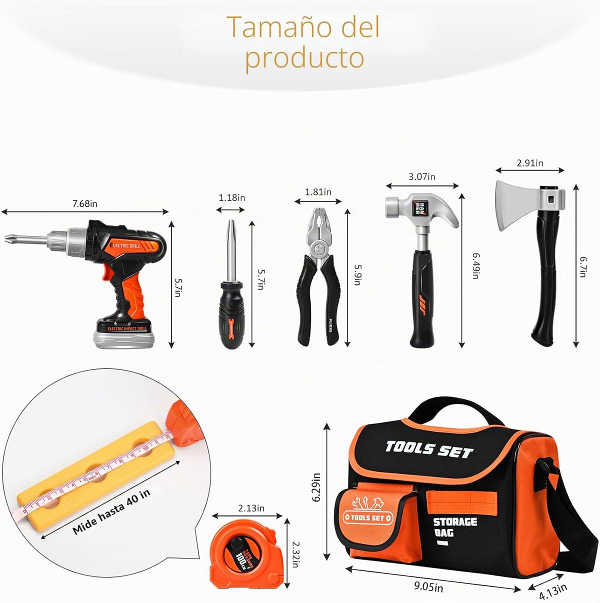 Kids Tool Set con Bag, Toddler Tool Kit con Toy Drill para Ages 3-8