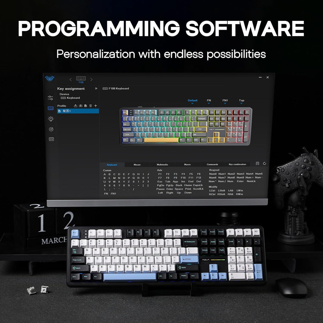 EPOMAKER Aula F108 - Teclado inalámbrico para juegos, teclado mecán...
