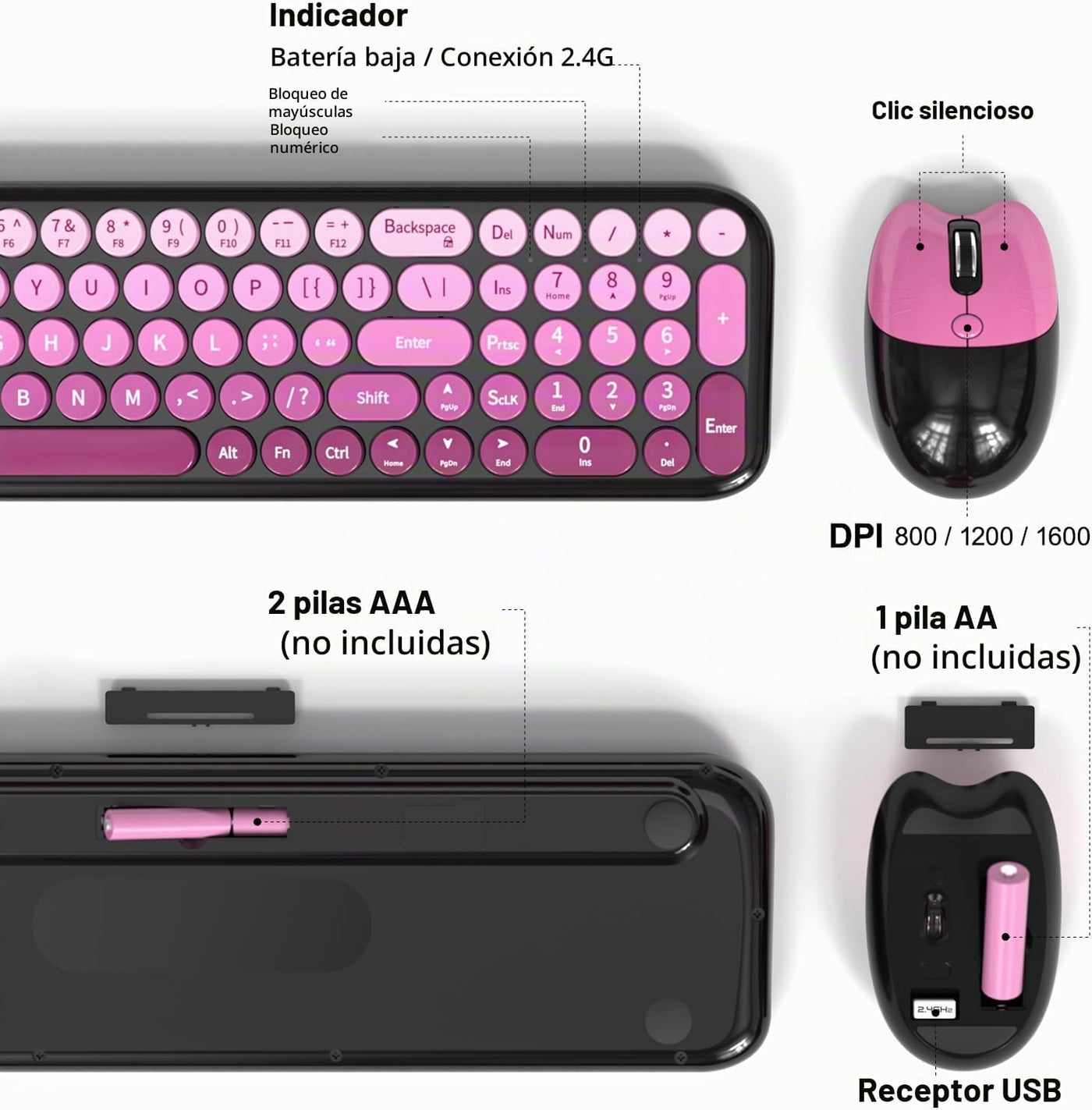 MOFII Combo de teclado y mouse inalámbricos, teclado pequeño compac...