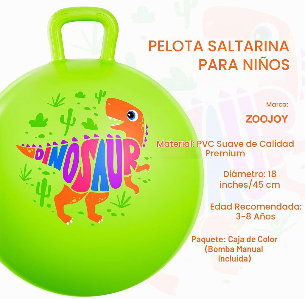 Bola de tolva para niños de 3 a 8 años, pelota hinchable de 18 pulgadas con asa, dinosaurio verde