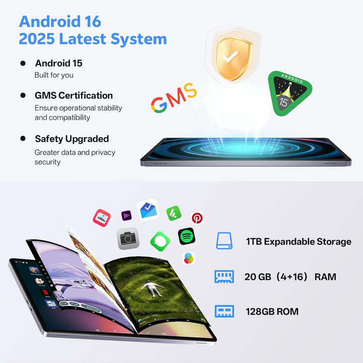 Tableta Android 16 de 2025 con teclado, 20 GB + 128 GB, tableta de...