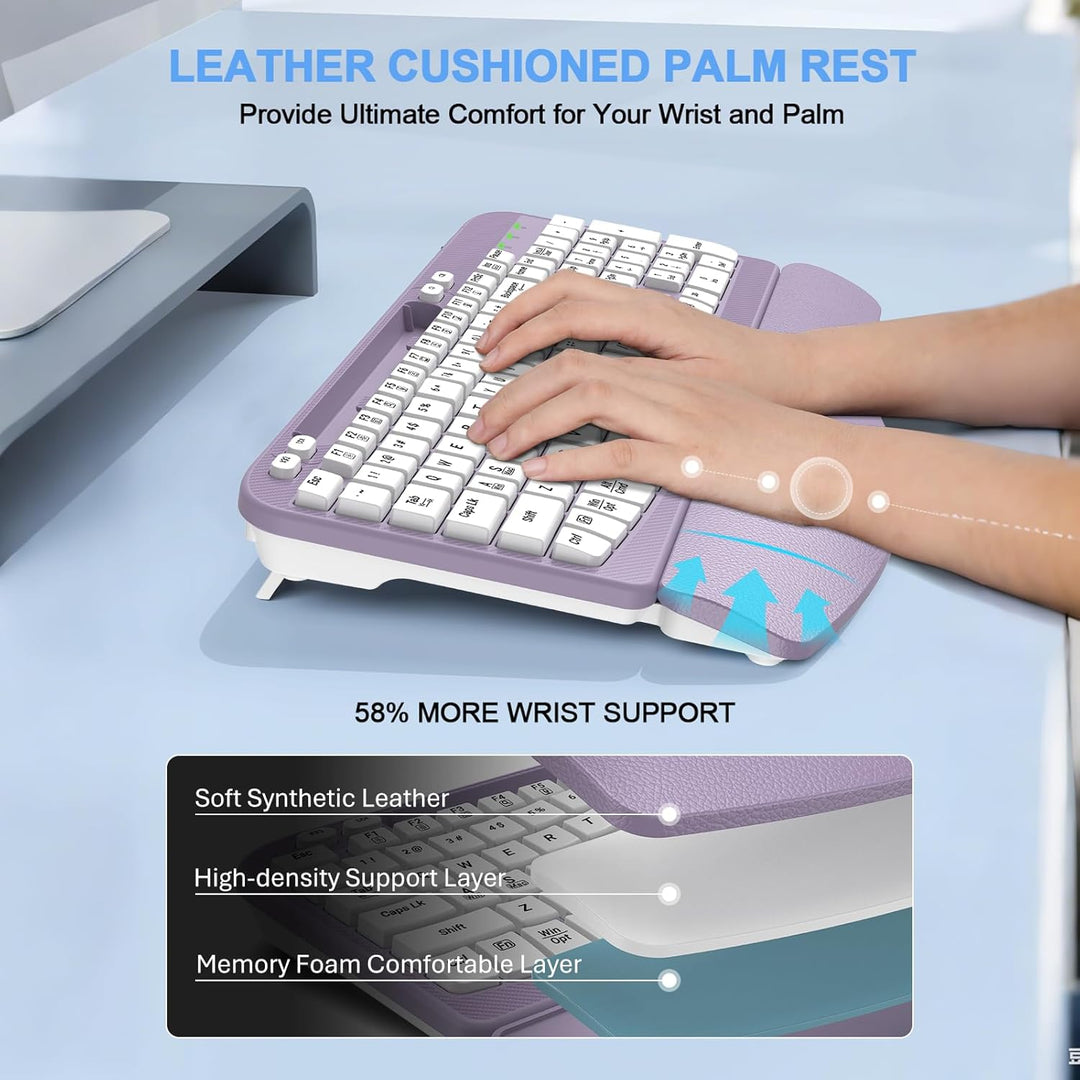 Teclado inalámbrico ergonómico con reposamuñecas acolchado, teclas...
