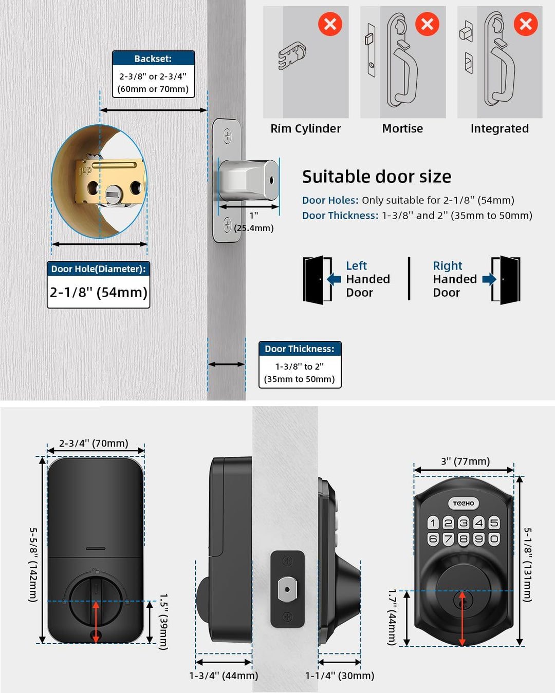 TEEHO TE001 Cerradura de puerta de entrada sin llave con teclado -...