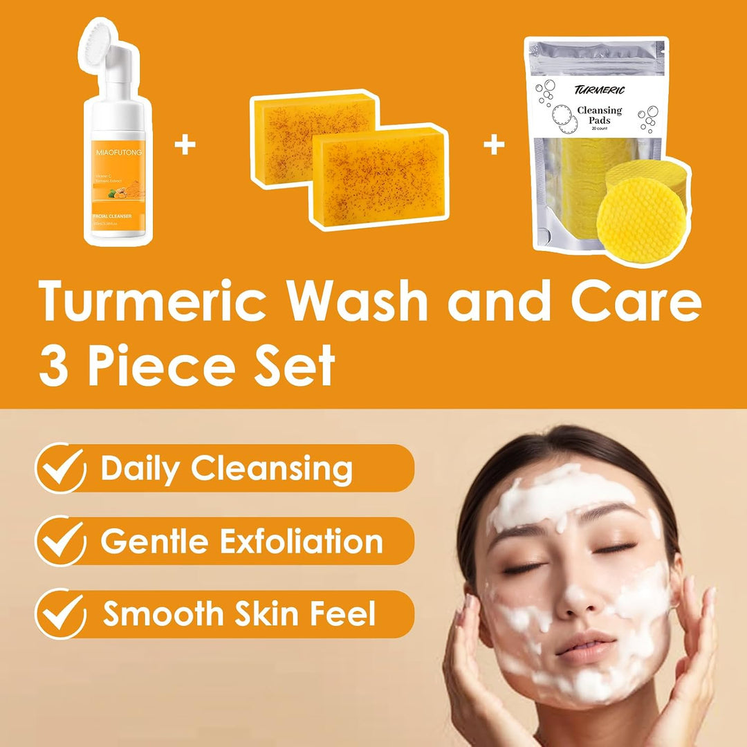 Kit de lavado y cuidado de cúrcuma, lavado facial de cúrcuma con ce...