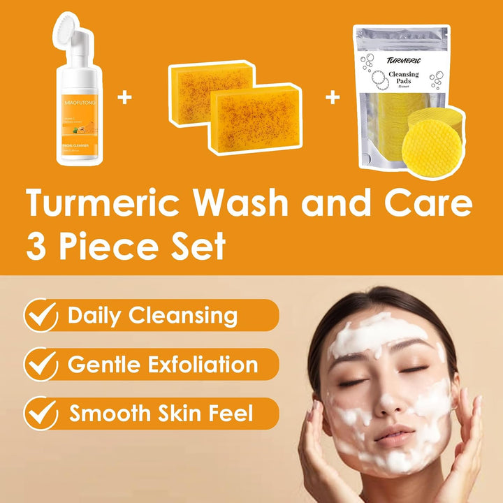 Kit de lavado y cuidado de cúrcuma, lavado facial de cúrcuma con ce...