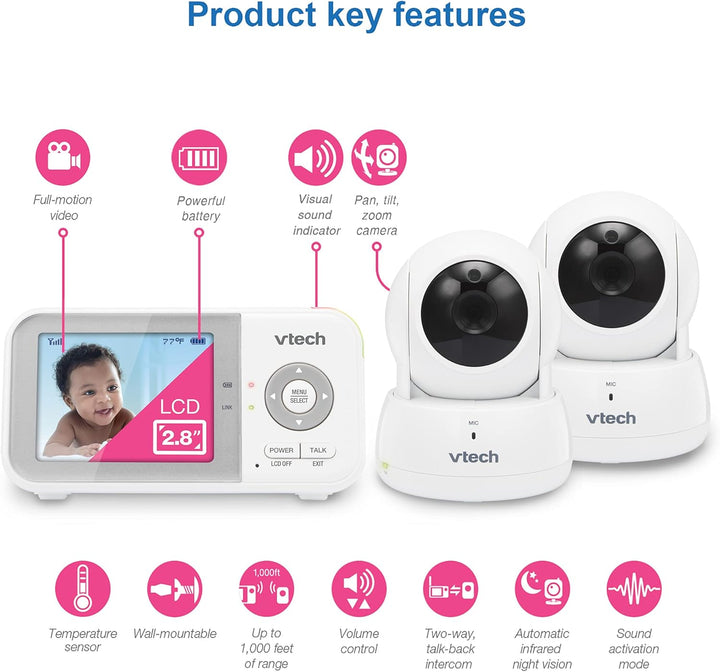 VTech VM923-2 Monitor de bebé, pantalla de 2.8 pulgadas, rango de 1...