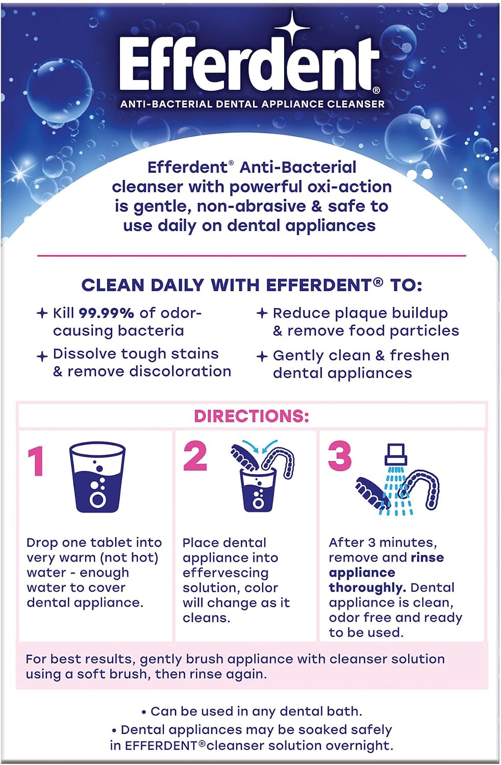 Efferdent - Tabletas de limpieza dental, completamente limpio, 102...