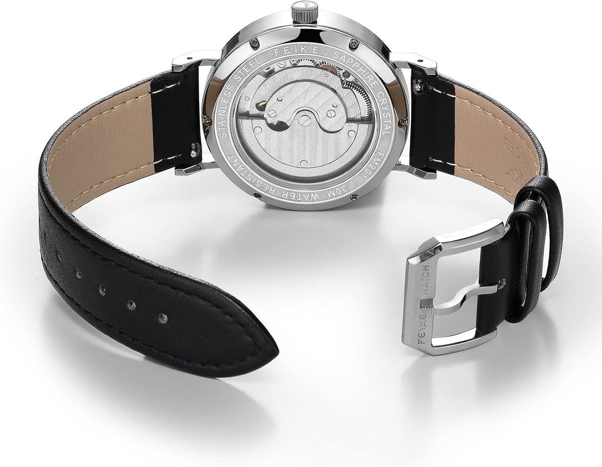 FEICE Relojes para hombre Bauhaus Design Reloj automático impermeable cristal de zafiro analógico relojes mecánicos para hombres mujeres unisex -FM201, Negro_d, Mecánico, reloj automático