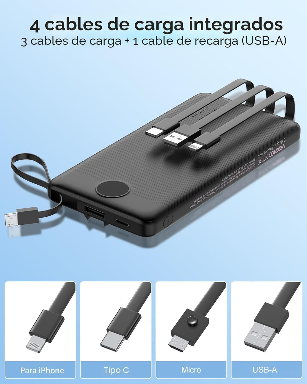 VEEKTOMX Cargador portátil con cables integrados, cargador de bater...