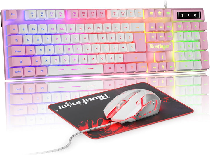 BlueFinger Combo de teclado RGB para juegos y mouse retroiluminado,...