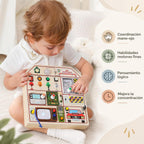 JAUNTY Montessori Tablero Ocupado de Madera para Niños Pequeños de 3 4 5 Años, Juguetes Sensoriales de Madera para Niños Pequeños con Interruptores de Luz LED, TV Radio Teléfono y Conducción de