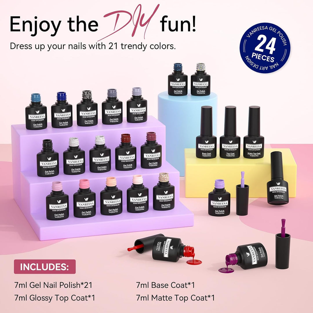 VANREESA - Juego de 24 esmaltes de uñas de gel, kit de esmalte de g...