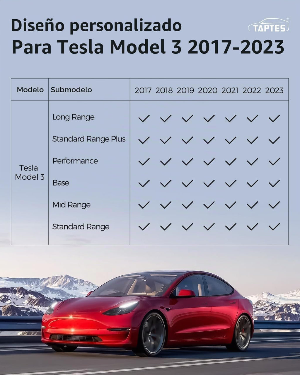 TAPTES Alfombrillas de piso para Tesla Model 3, de alta calidad, antideslizantes, impermeables, para todo tipo de clima, accesorios para el interior del automóvil, compatibles con el modelo 3 2023 2022 2021 2020 2019 2018 2017 (3 piezas para 2017-2023)