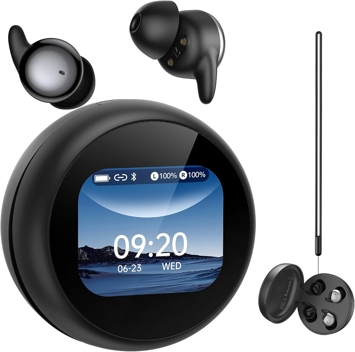 NE90 - Auriculares para dormir con funda de pantalla táctil inteligente de 0.11 oz, ultra pequeños, auriculares inalámbricos Bluetooth 6.0, aplicación de ruido blanco, cancelación de ruido ENC
