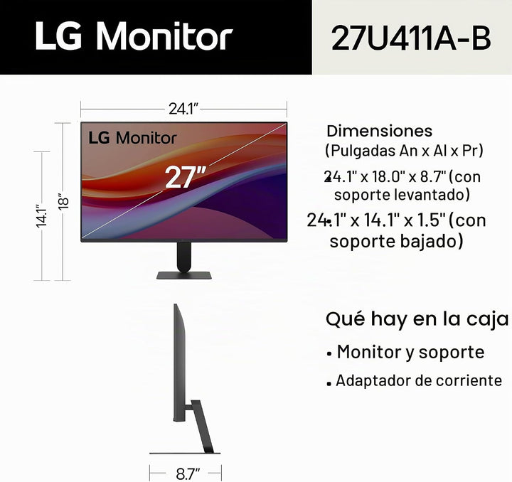 LG 27U411A-B 27" Full HD (1920 x 1080) Monitor IPS para computadora...