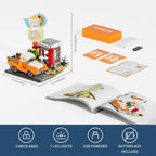 Lumibricks City Sunset-Stopover - Juego de ladrillos de construcción con iluminación – Estación de coche de viaje por carretera, colección modular, juego de construcción con luz LED, 455 piezas para