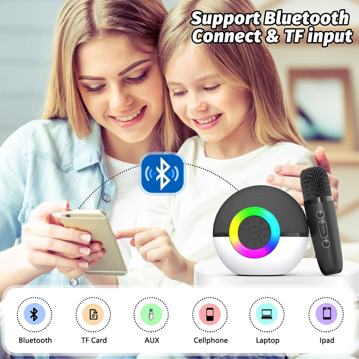 Mini máquina de karaoke con altavoz para niños y adultos, micrófono portátil con Bluetooth y juguetes de canciones con luz LED, el mejor regalo de Navidad, cumpleaños y festival para niñas y
