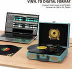 Tocadiscos de vinilo de 3 velocidades Bluetooth Maleta portátil accionado por correa, tocadiscos con altavoces, compatible con Bluetooth, salida RCA, entrada auxiliar de 0.138 in y conector para auriculares