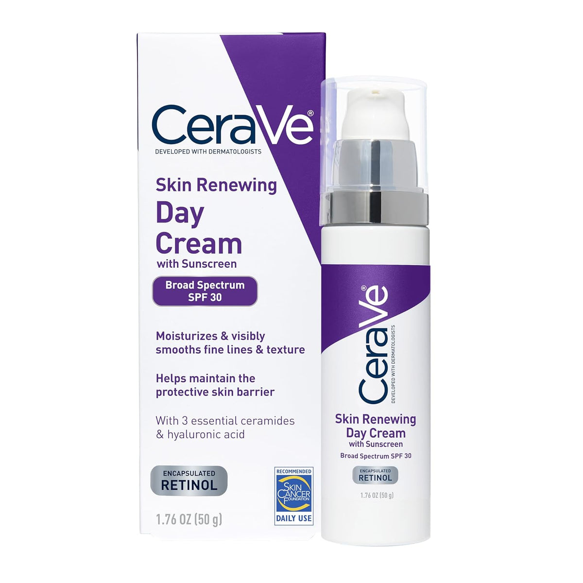 CeraVe crema de día, renovador cutáneo con factor de protección solar 30, 1.7 onzas, 1.76 Ounce