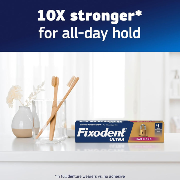 Fixodent Ultra Max Hold Secure - Crema adhesiva para dentaduras pos...