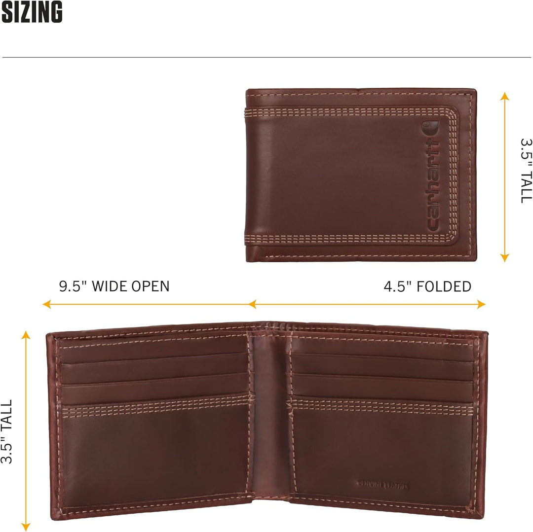 Carhartt Cartera de cuero para hombre con triple puntada, cuero dur...