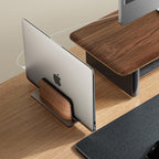 UPERGO Soporte vertical para computadora portátil, soporte para computadora portátil para acoplar MacBook, MacBook Pro y otras computadoras portátiles, madera de nogal negro