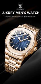 Poedagar Reloj de pulsera de moda para hombre, correa de acero inoxidable, reloj de cuarzo para hombre, impermeable, luminoso, fecha, cuadrado, relojes para hombre