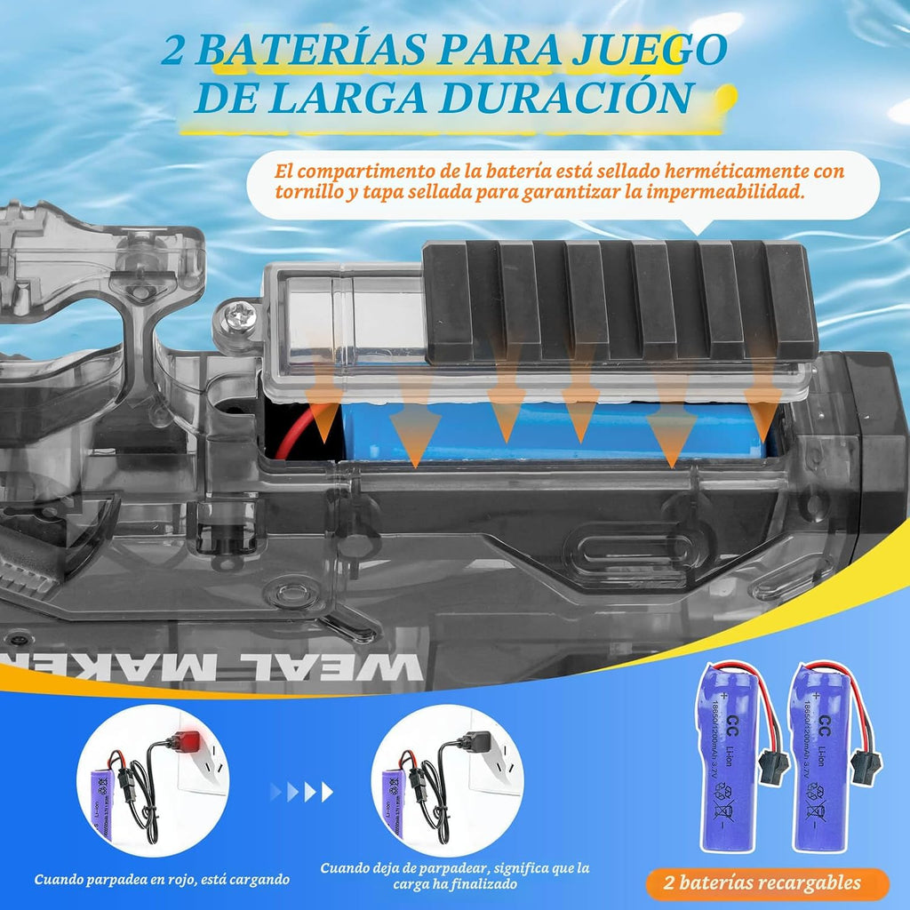 Pistola de agua eléctrica con 2 baterías recargables, pistolas de agua para adultos