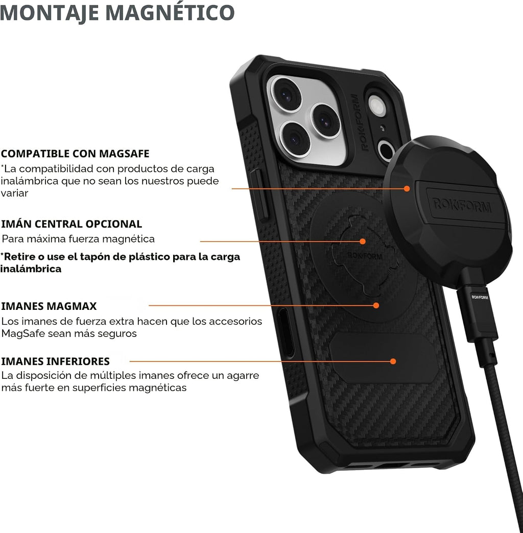 Rokform - Carcasa resistente para iPhone 17 Pro Max, magnética + RokLock (negro)