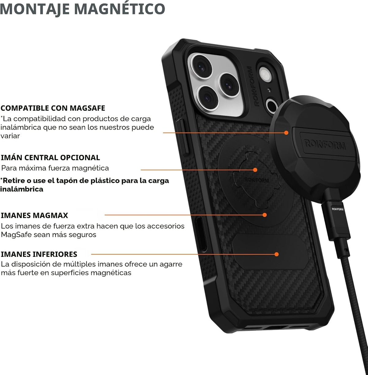 Rokform - Carcasa resistente para iPhone 17 Pro Max, magnética + RokLock (negro)