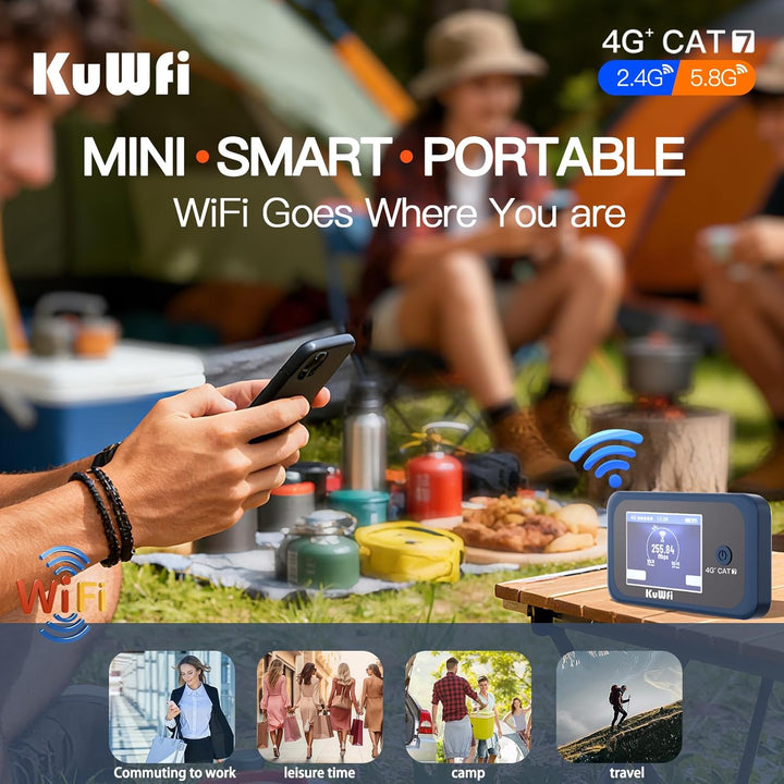 KuWFi Hotspot WiFi portátil para exteriores, enrutador WiFi 4G LTE...