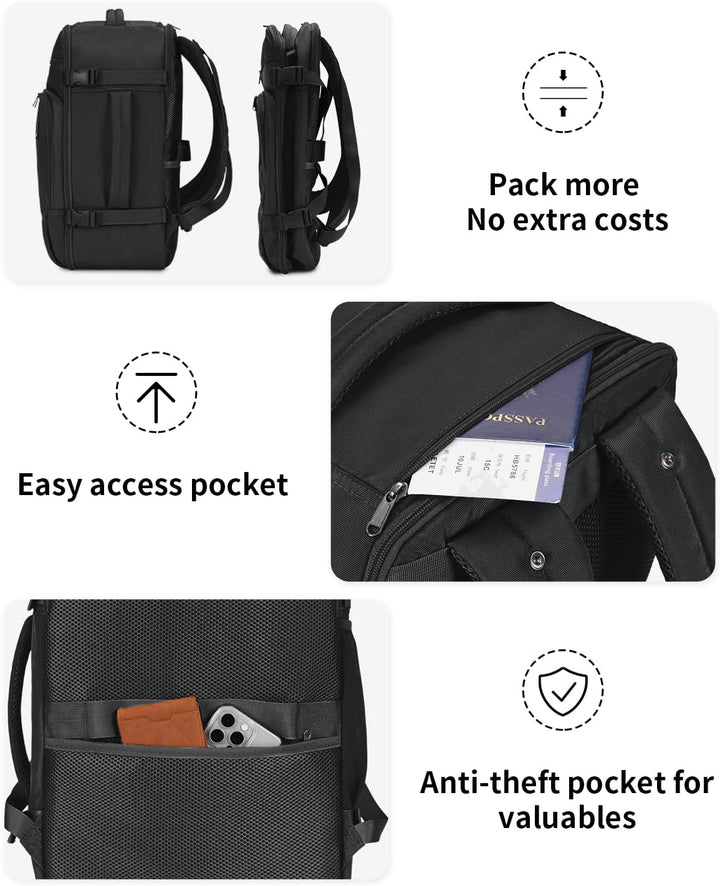 ECOHUB Mochila de viaje Mochila de mano, Negro-2, Mochilas de viaje