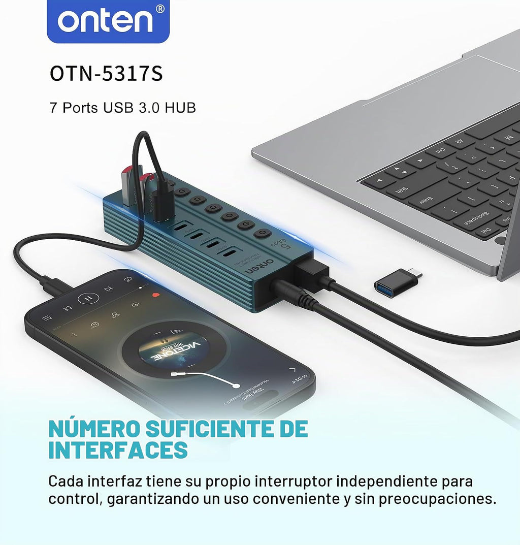 ONTEN, hub USB 3.0 de 7 puertos