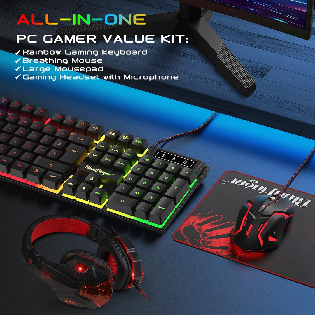BlueFinger Combo de teclado RGB para juegos y mouse