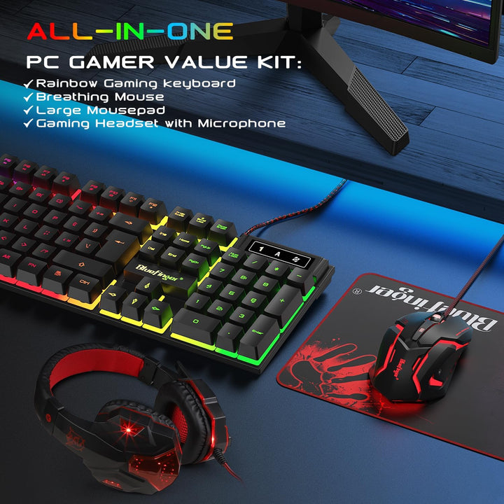 BlueFinger Combo de teclado RGB para juegos y mouse