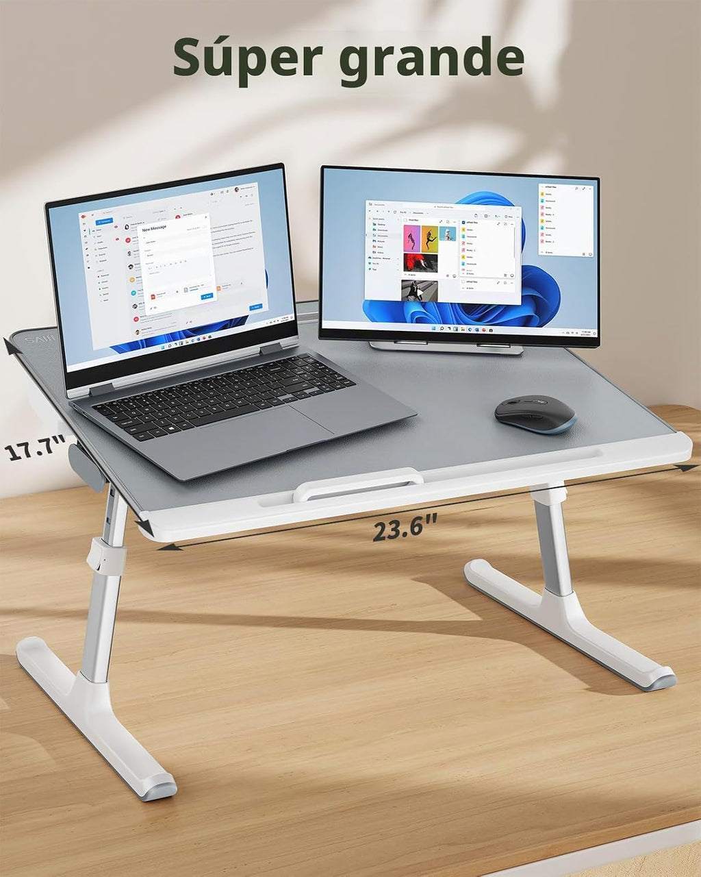 SAIJI - Escritorio de regazo para laptop para cama, mesa ajustable XL para
