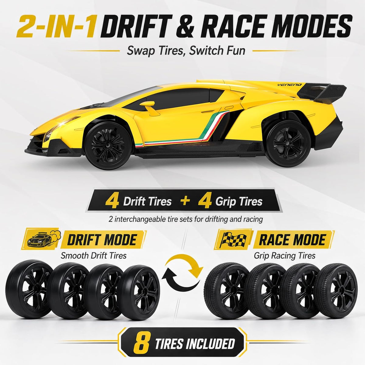 YESHIN 1:24 Lamborghini Coche De Juguete Amarillo, RC Drift Car Lamborghini
