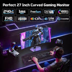 Hikers Monitor curvo para juegos de 27 pulgadas 240Hz, monitor de c...