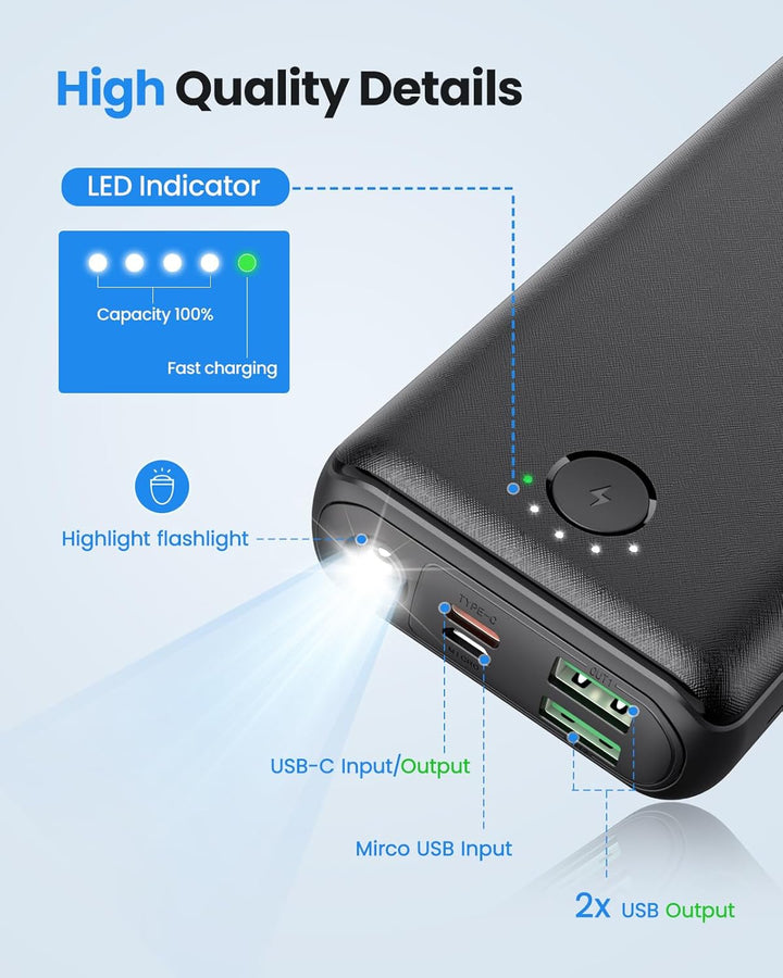 Cargador portátil DAOLOT Banco de energía 30000mAh USB C 22.5W Carg...