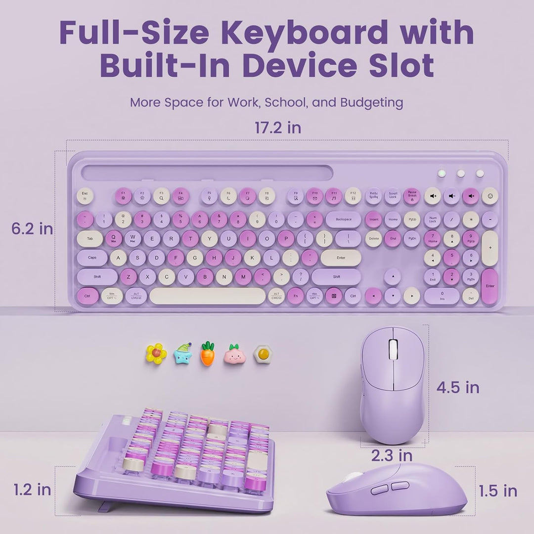 Combo de teclado y mouse inalámbricos, teclas redondas retro, tecla...