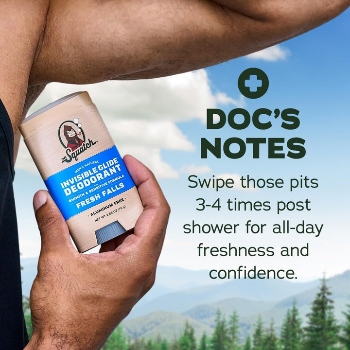 Dr. Squatch Invisible Glide Natural Desodorante para hombre, desliz...