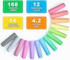 feela Paquete de 168 tizas para acera, juego de tizas para acera para niños, a granel, ideal para niños y familias, pintura en acera, pared, escuela, entrada, pizarra y patio de recreo, 14 colores