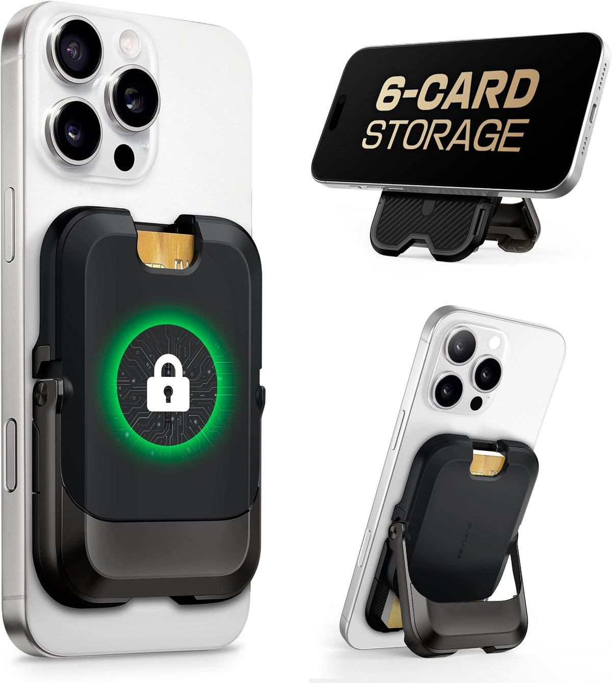 SUPCASE para MagSafe Wallet con Soporte, Capa para 6 tarjetas, Carbono Negro