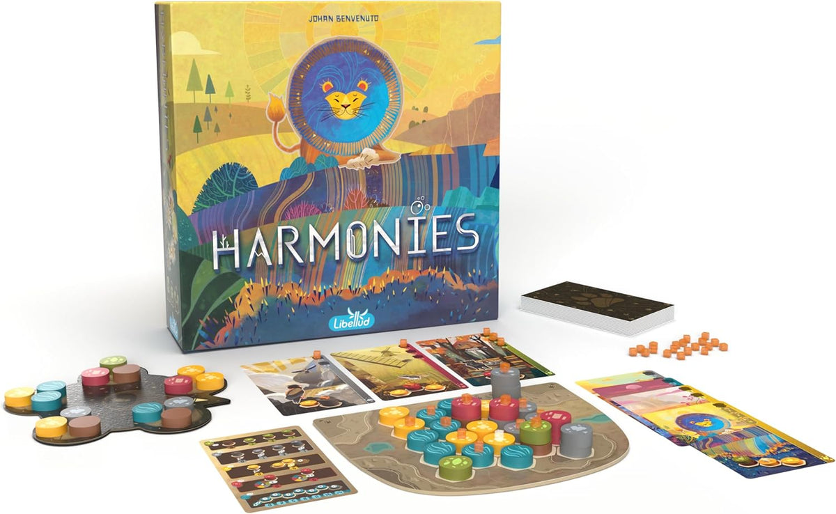 Asmodee Harmonies Juego de mesa - Crea paisajes oníricos, juego estratégico y poético, juego familiar divertido para niños y adultos, a partir de 10 años, 1-4 jugadores, tiempo de juego de 30 minutos