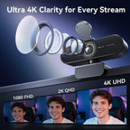 Cámara web EMEET C60E 4K para streaming y juegos, PDAF Autofocus
