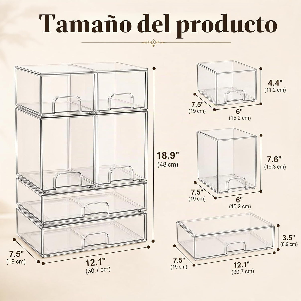 Cajones de almacenamiento apilables transparentes: cubos