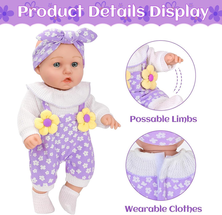 Muñeca de bebé de 12 pulgadas con patrón de flores con portabebés t...