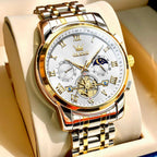 OLEVS Relojes de Oro para Hombres Reloj de Pulsera de Lujo a Prueba de Agua Gran Cara Elegante Acero Inoxidable Analógico Cuarzo Fecha Cronógrafo Luminoso Lectura Fácil Relojes de Negocios Regalos para Hombres Graduación