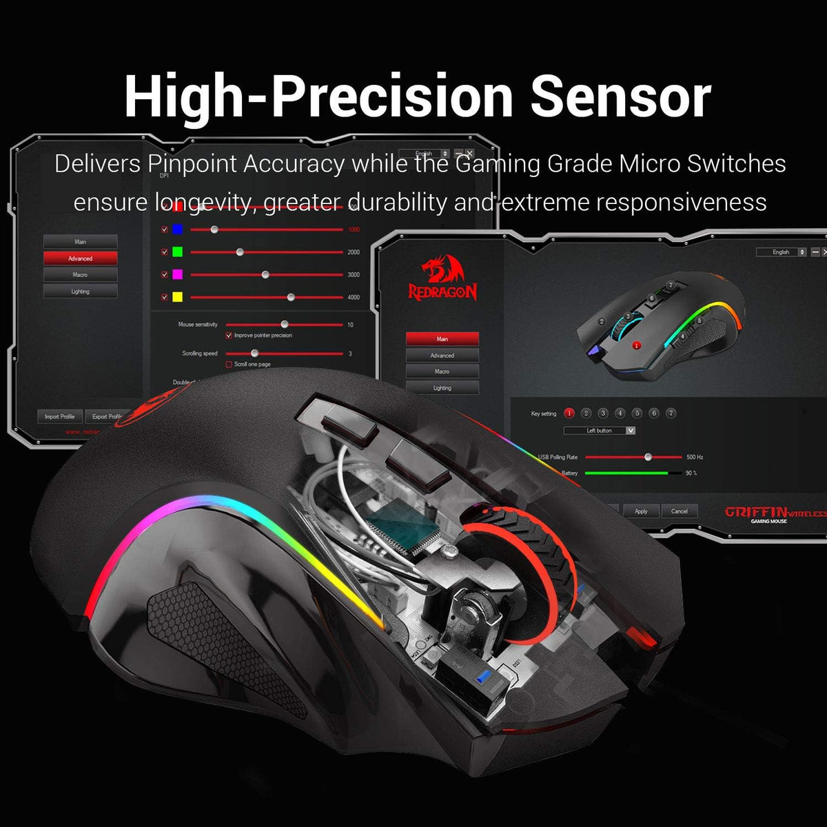 Redragon M602 Griffin RGB - Ratón para juegos Tri-Mode 2.4G\/USB-C\...